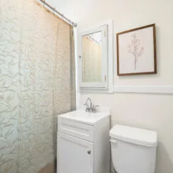 Ground floor bathroom, which also has restored finishes.