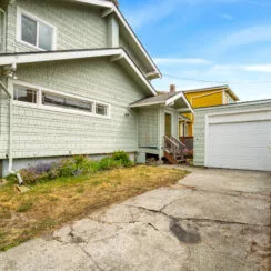 An exterior shot of the detached garage.