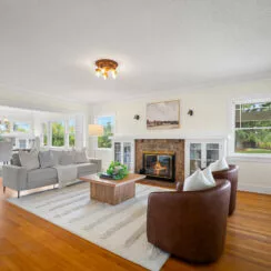 Additional angle of the living room, with a more prominent view of the fireplace.