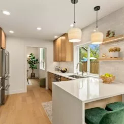 Angle view of the open concept kitchen.