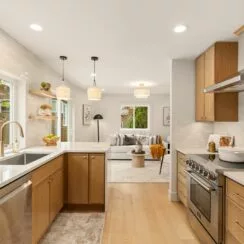 Full shot of the open concept kitchen.