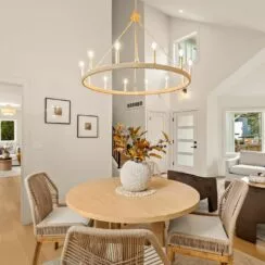 Formal dining, with chandelier above the table.